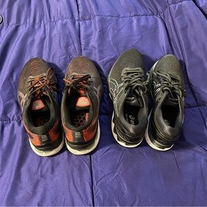 2 pair- ASICS Gel Kayano 27 - Size 9.5 W - mens running shoes - black, black/red